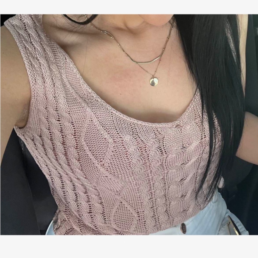 Dusty Pink Knit Tank Top V-Neck Sleeveless - Picture 8 of 8